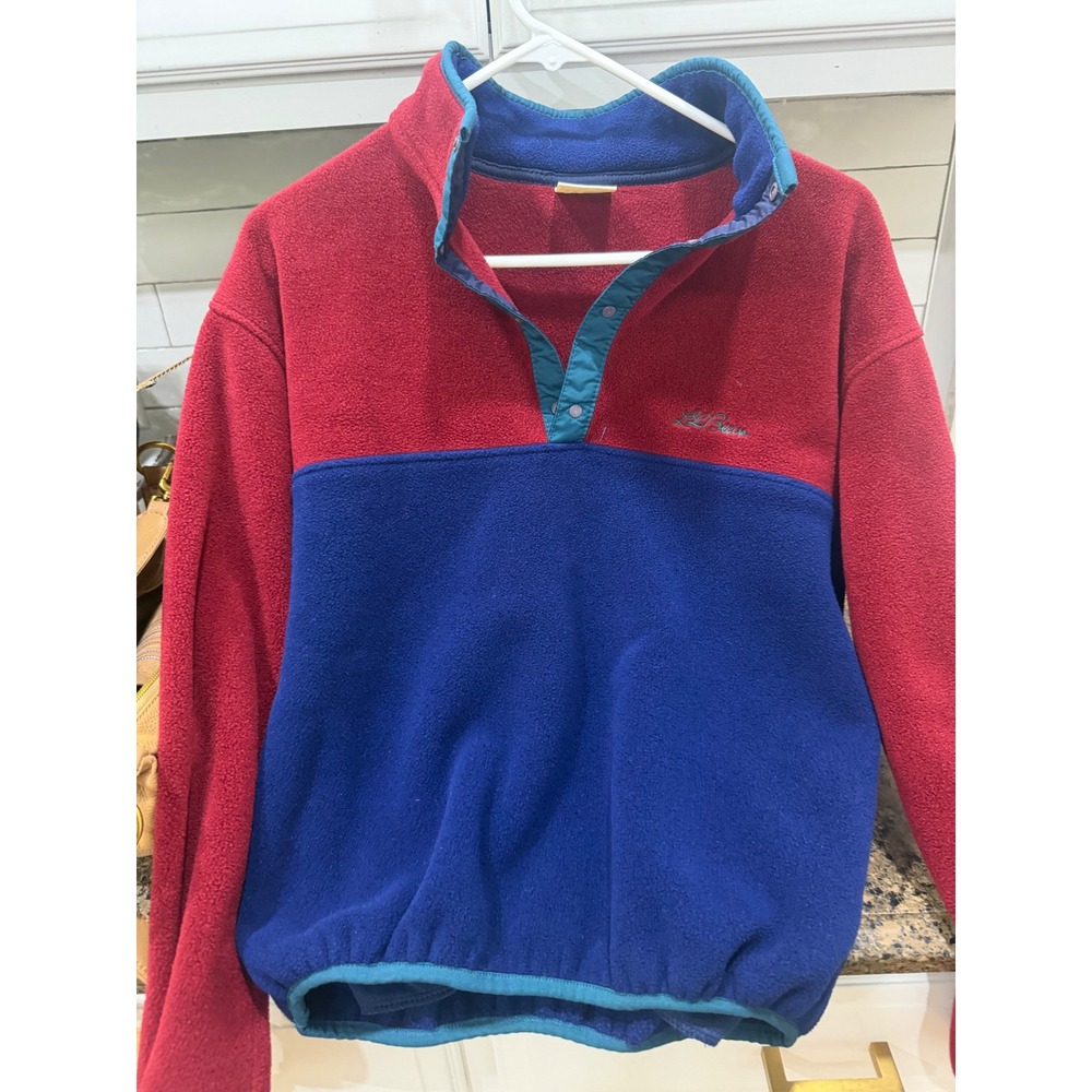 LL Bean Kids Fleece Pullover Colorblock Snap Neck Vintage‎ Style unized